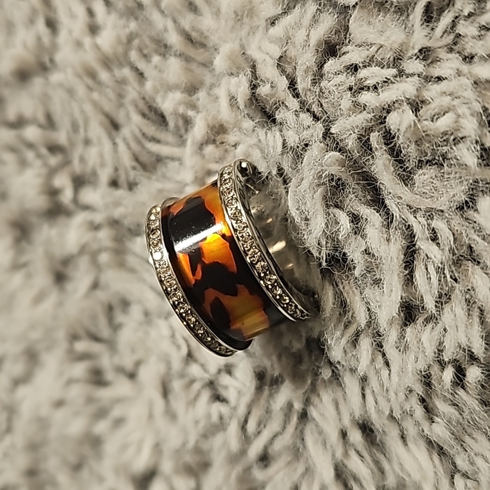Michael Kors Tortoise Barrel Ring Silver